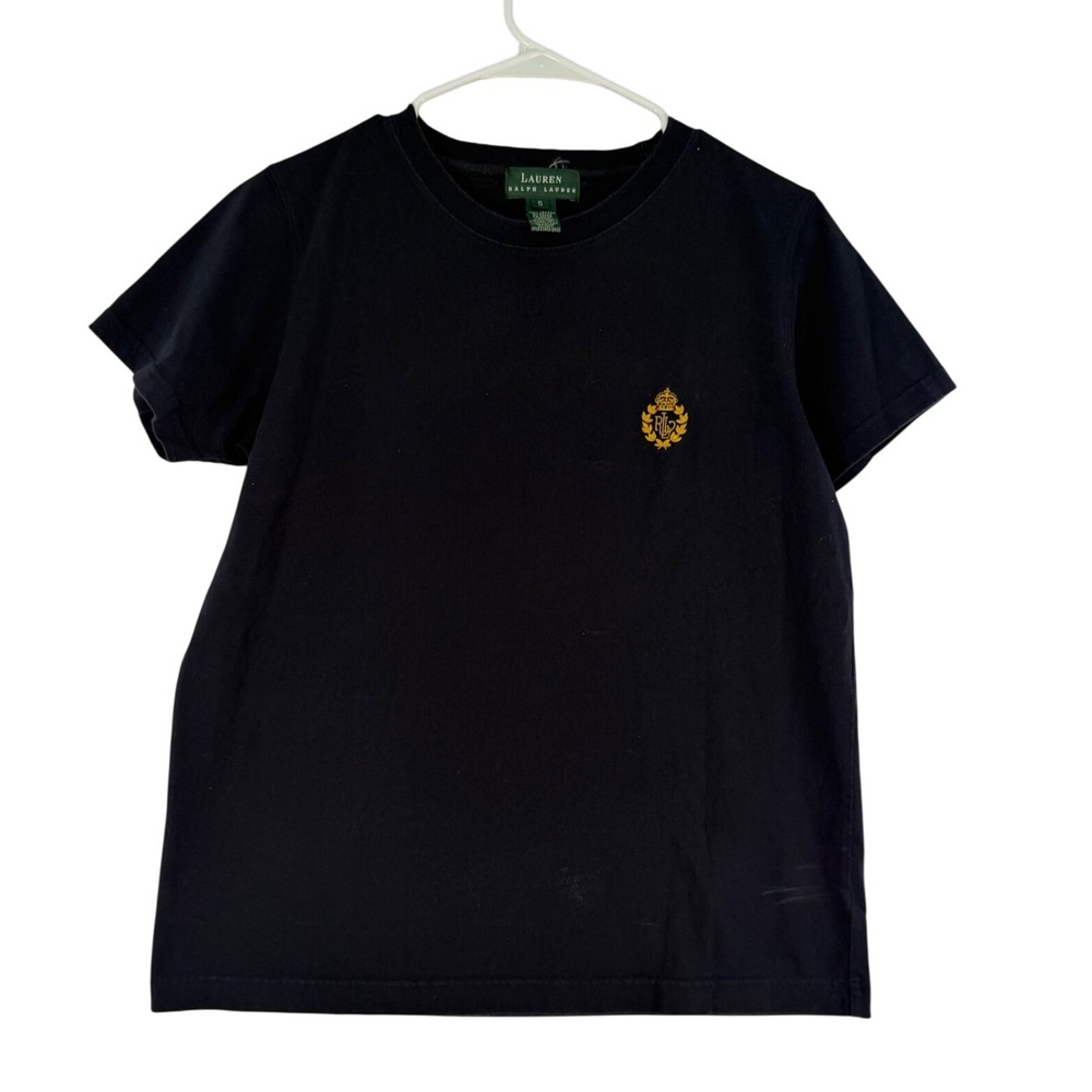 Vintage Lauren Ralph Lauren Navy Crest Logo T-Shirt Mens Small Blue 90s Prep - Picture 1 of 4